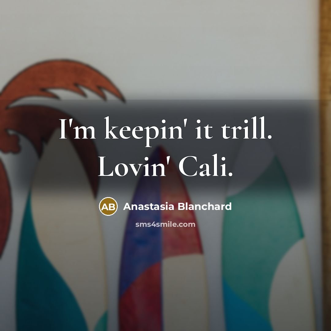 “I'm keepin' it trill. Lovin' Cali.…” quote by Anastasia Blanchard