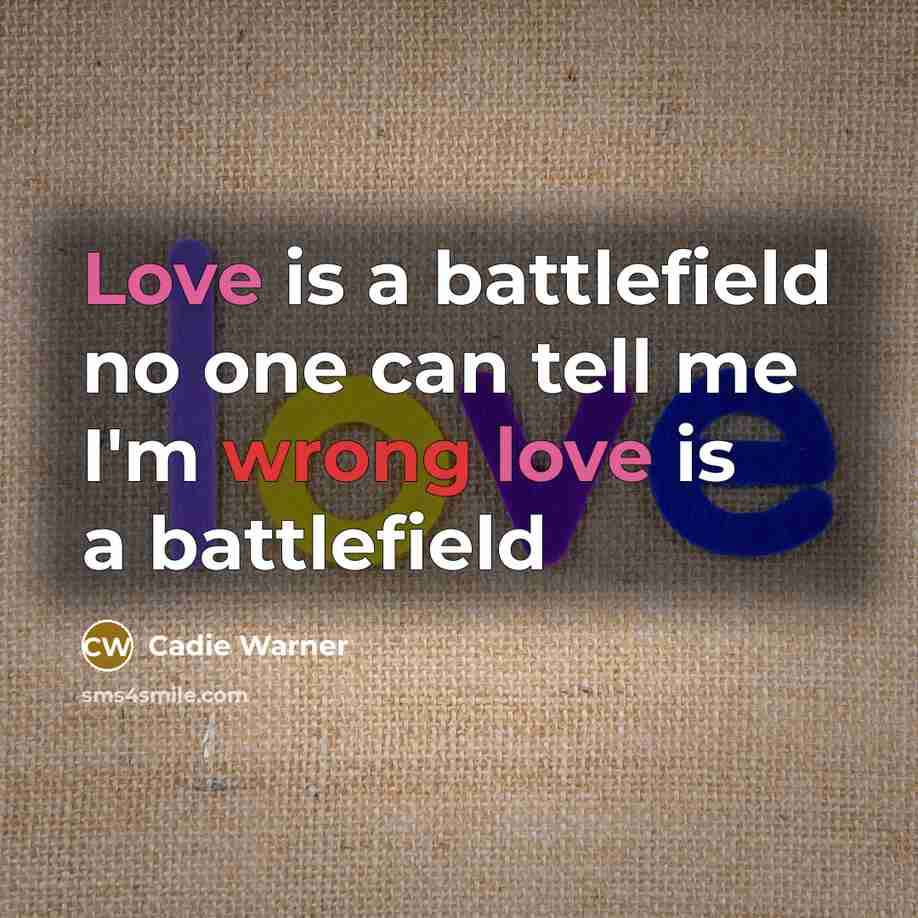 “Love is a battlefield no one can tell me I'm wrong love is a battlefield” quote by Cadie Warner