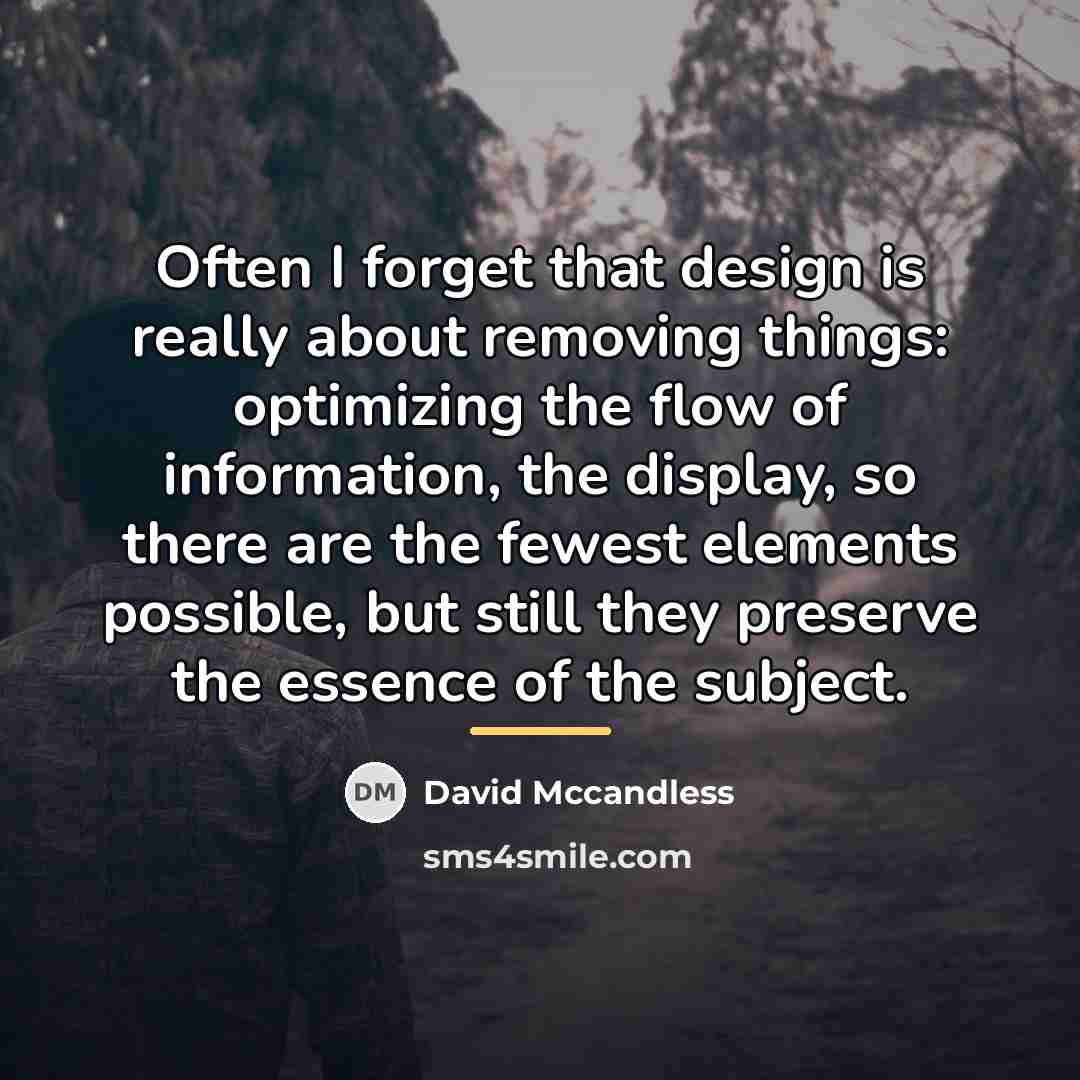 “Often I forget that design is really about removing things:…” quote by David Mccandless