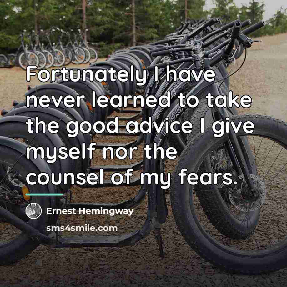 “Fortunately I have never learned to take the good advice…” quote by Ernest Hemingway