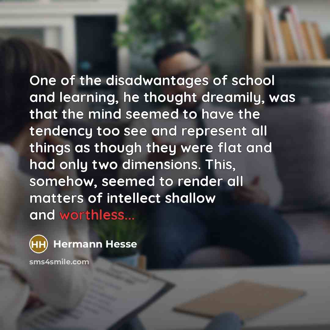 “One of the disadwantages of school and learning, he thought…” quote by Hermann Hesse