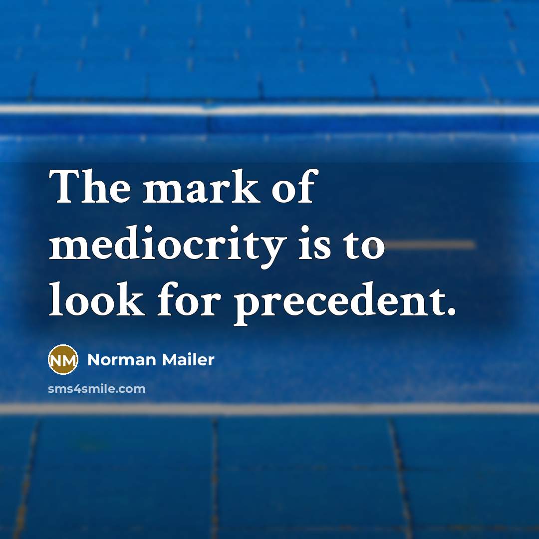 “The mark of mediocrity is to look for precedent.…” quote by Norman Mailer