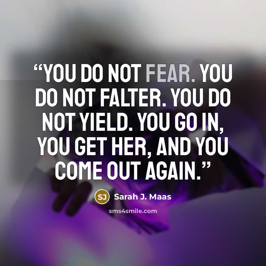 “You do not fear. You do not falter. You do not yield. You go in, you get her, and you come out again.” quote by Sarah J. Maas