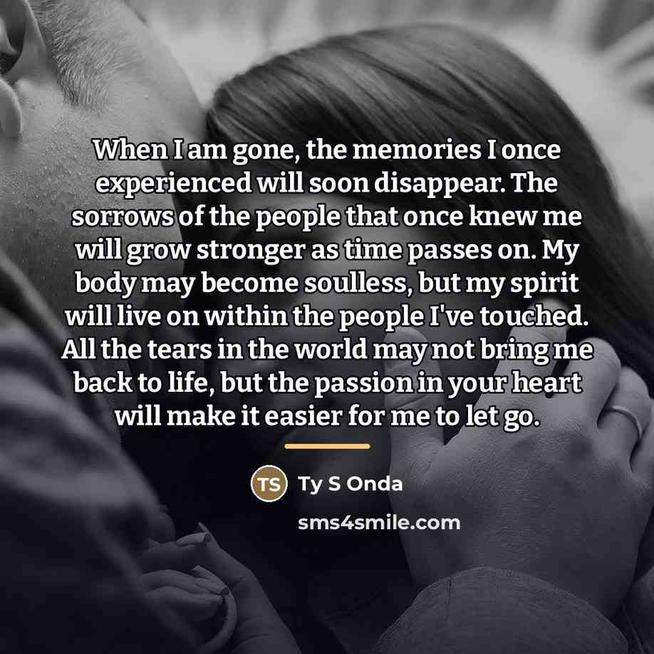 “When I am gone, the memories I once experienced will…” quote by Ty S Onda