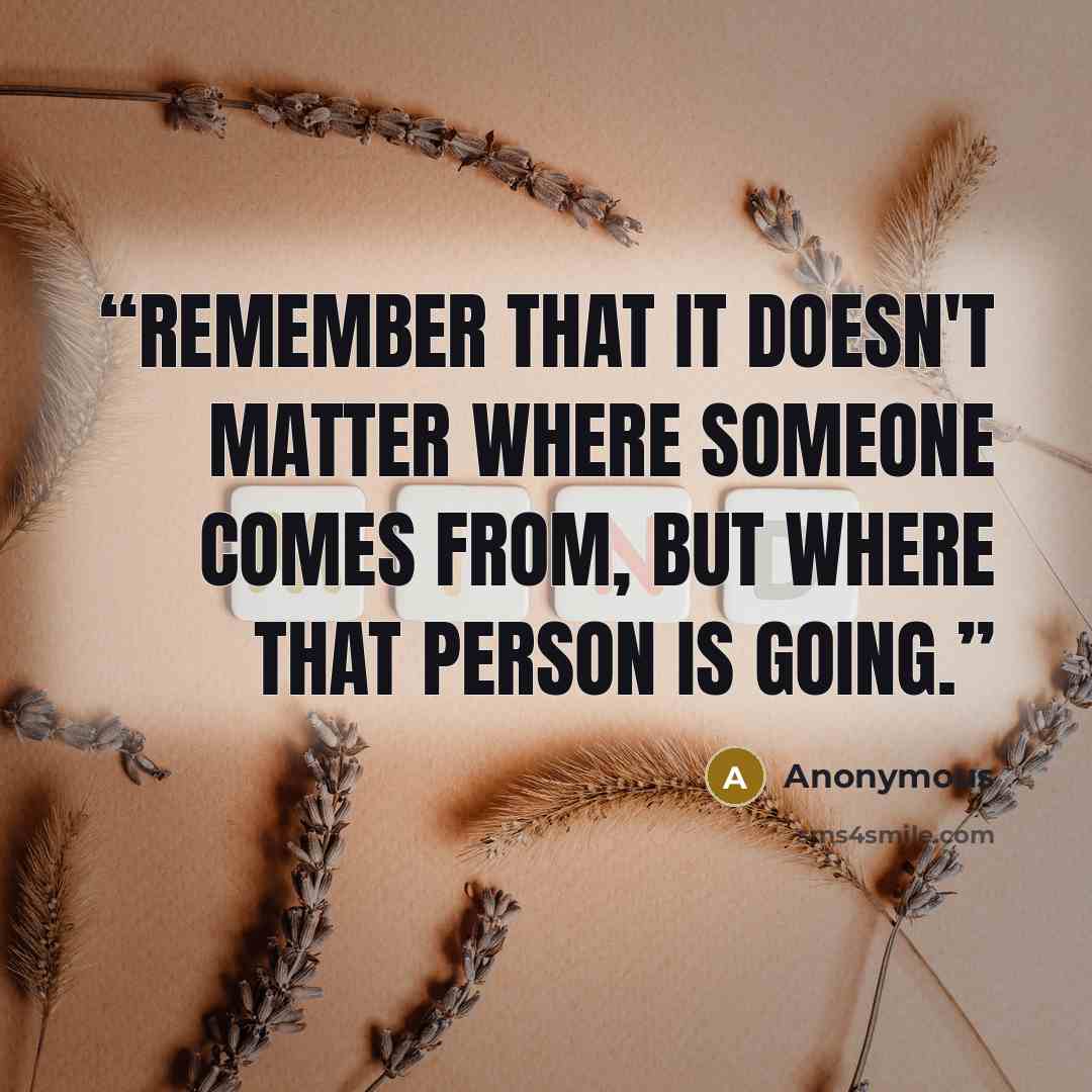 “Remember that it doesn't matter where someone comes from, but where that person is going.” quote by Anonymous