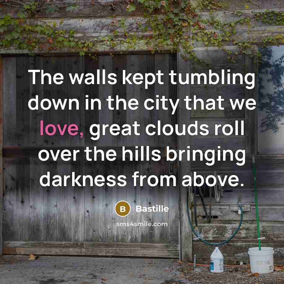 “The walls kept tumbling down in the city that we…” quote by Bastille