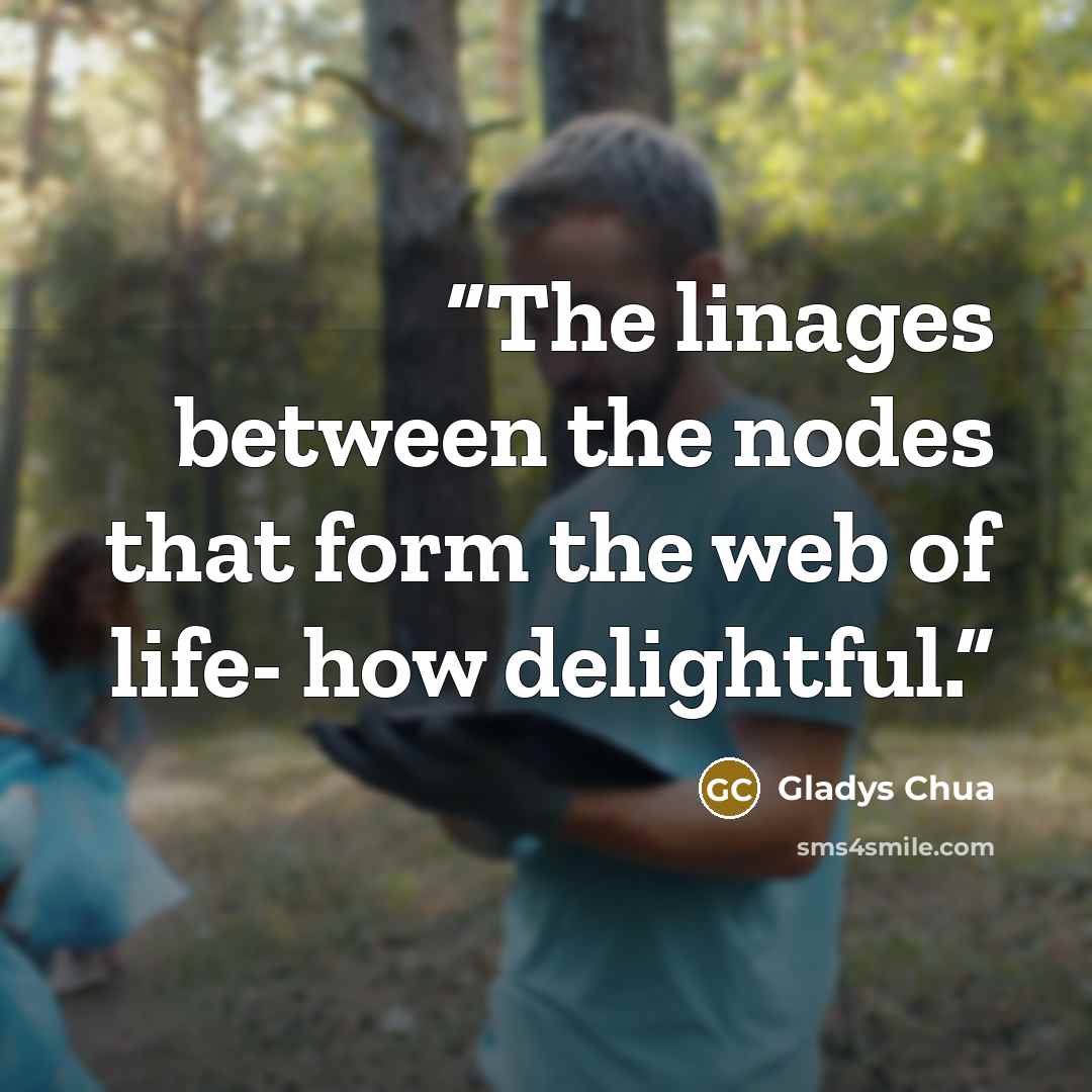 “The linages between the nodes that form the web of life- how delightful.” quote by Gladys Chua