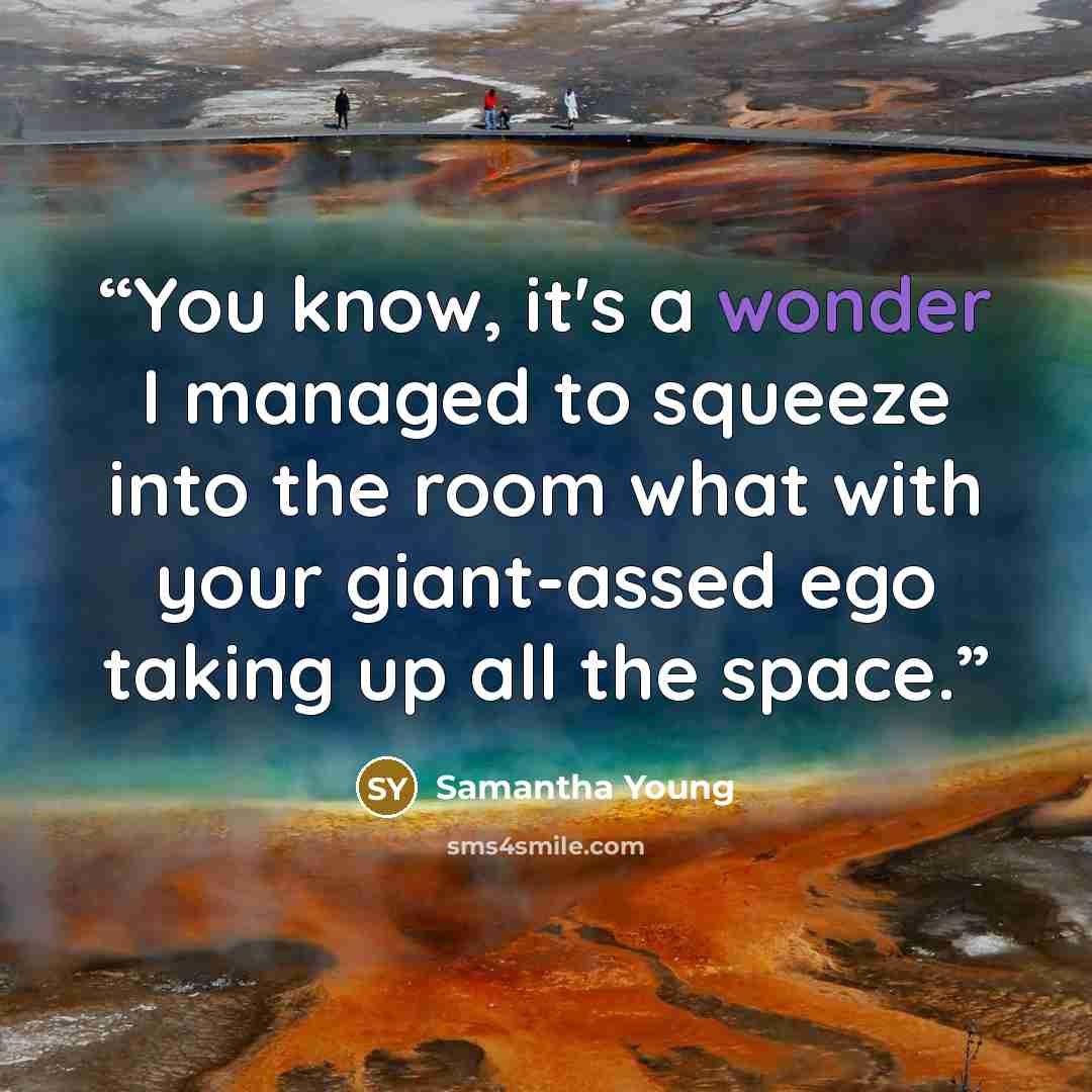 “You know, it's a wonder I managed to squeeze into the room what with your giant-assed ego taking up all the space.” quote by Samantha Young