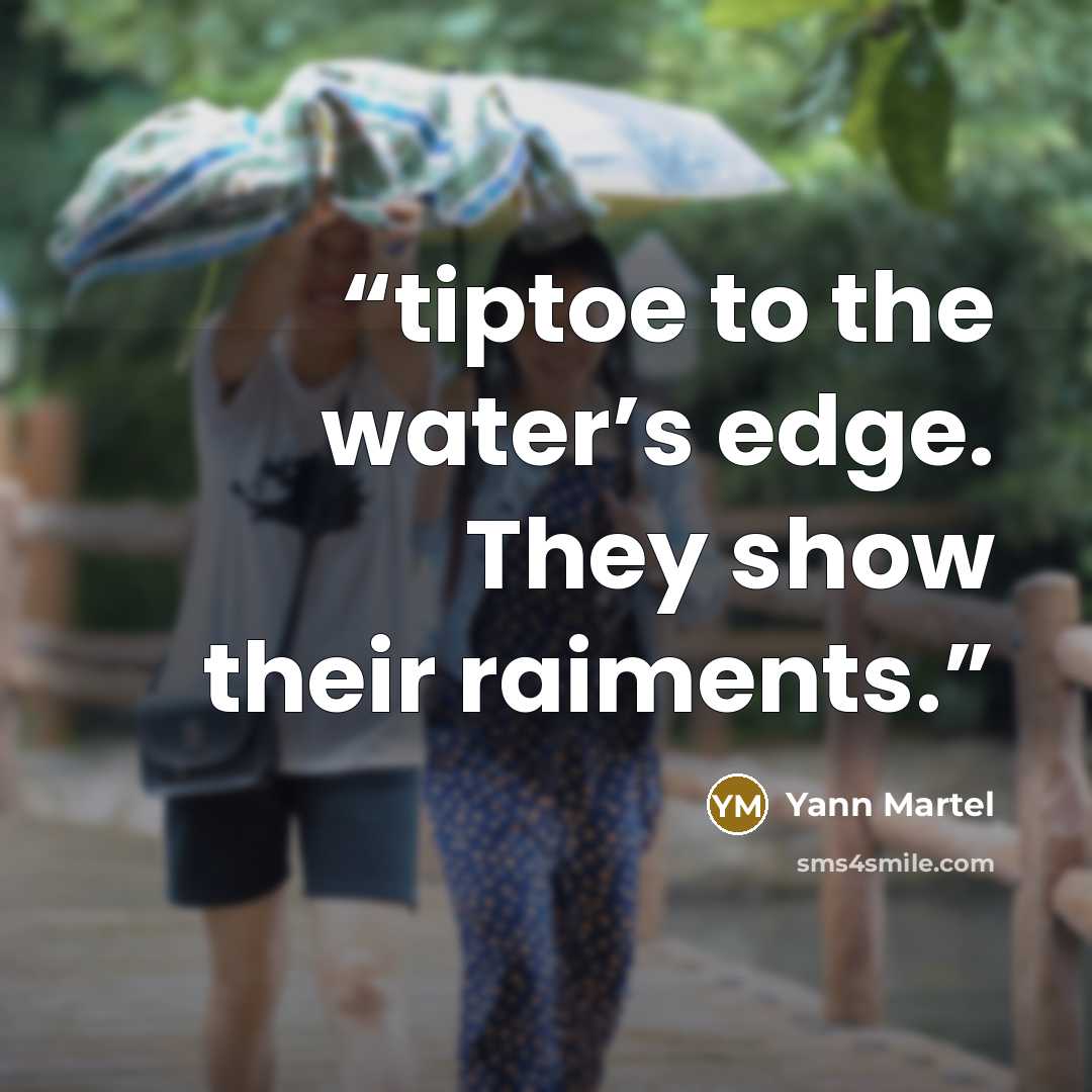“tiptoe to the water’s edge. They show their raiments.” quote by Yann Martel