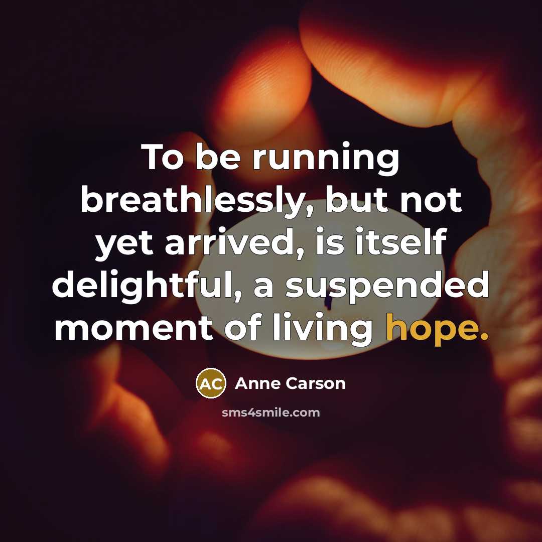 “To be running breathlessly, but not yet arrived, is itself…” quote by Anne Carson
