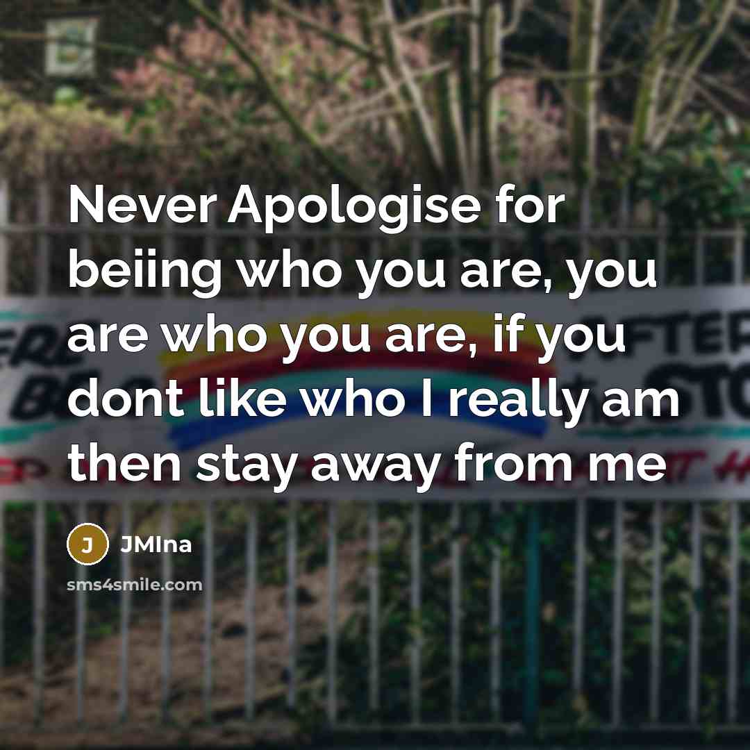“Never Apologise for beiing who you are, you are who…” quote by JMIna