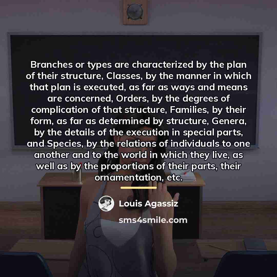 “Branches or types are characterized by the plan of their…” quote by Louis Agassiz