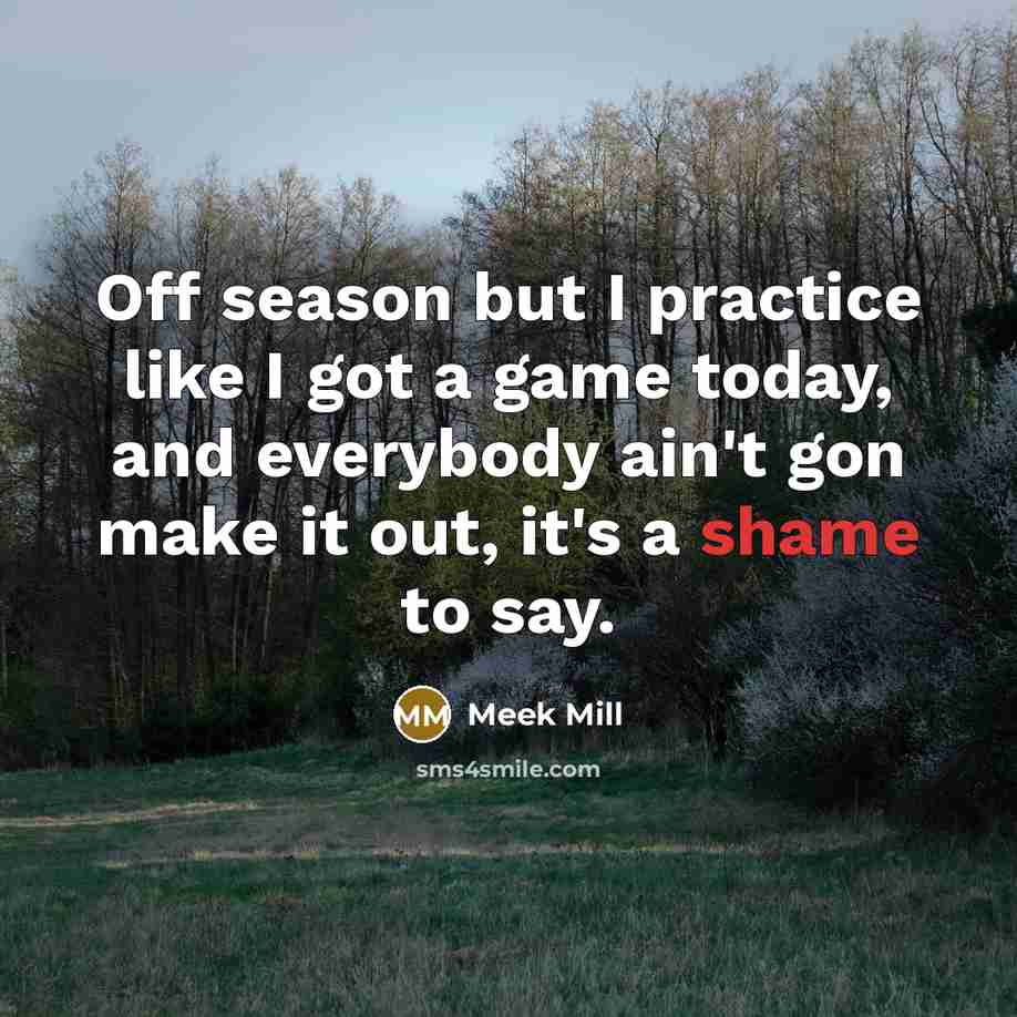 “Off season but I practice like I got a game today, and everybody ain't gon make it out, it's a shame to say.” quote by Meek Mill