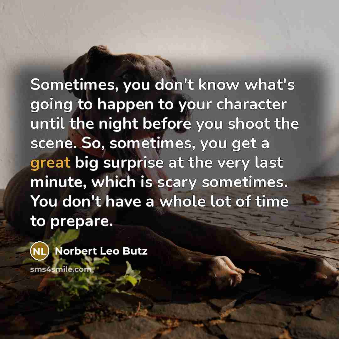 “Sometimes, you don't know what's going to happen to your character until the night before you shoot the scene. So, sometimes, you get a great big surprise at the very last minute, which is scary sometimes. You don't have a whole lot of time to prepare.” quote by Norbert Leo Butz