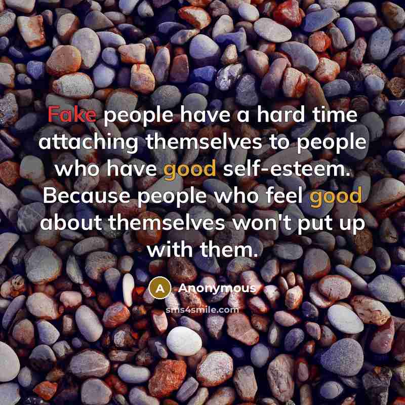 “Fake people have a hard time attaching themselves to people who have good self-esteem. Because people who feel good about themselves won't put up with them.” quote by Anonymous