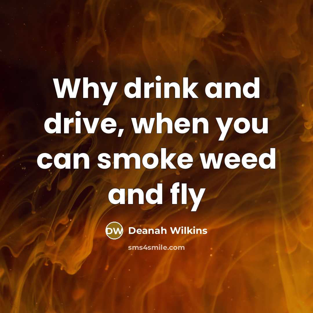 “Why drink and drive, when you can smoke weed and…” quote by Deanah Wilkins