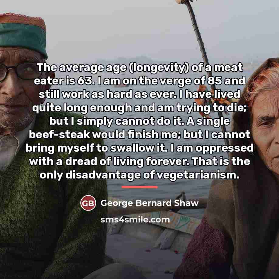 “The average age (longevity) of a meat eater is 63.…” quote by George Bernard Shaw