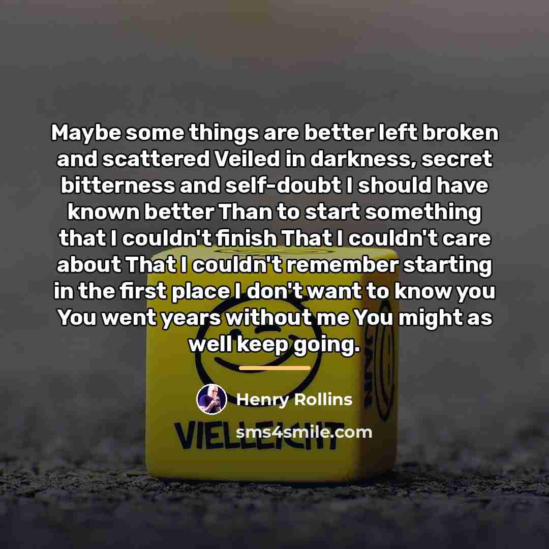 “Maybe some things are better left broken and scattered Veiled…” quote by Henry Rollins