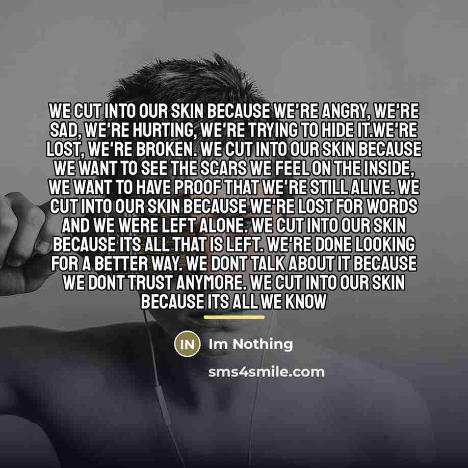 “We cut into our skin because we're angry, we're sad,…” quote by Im Nothing