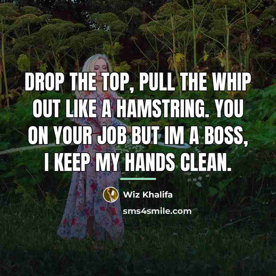 “Drop the top, pull the whip out like a hamstring.…” quote by Wiz Khalifa