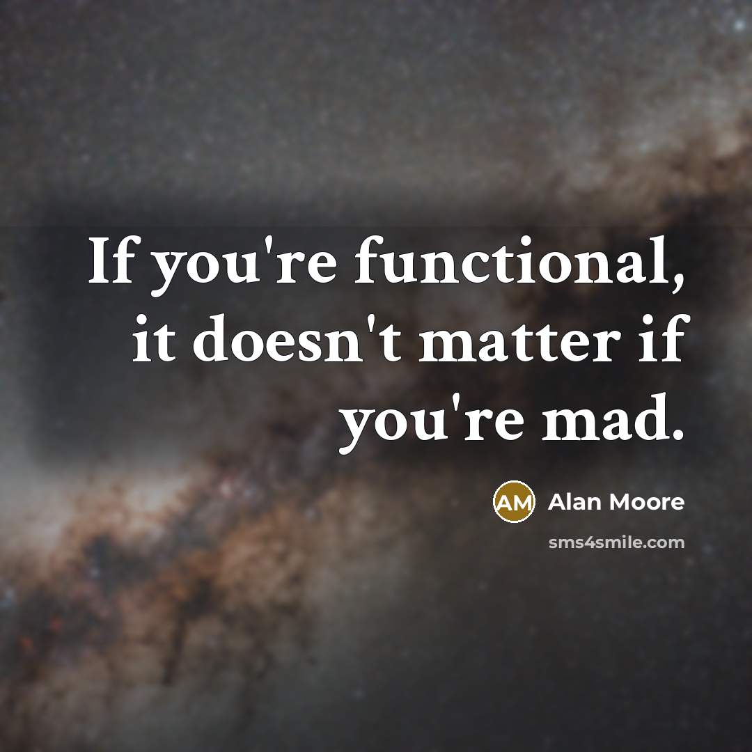 “If you're functional, it doesn't matter if you're mad.…” quote by Alan Moore
