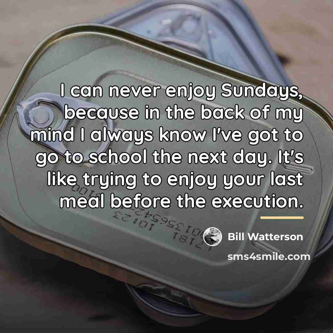 “I can never enjoy Sundays, because in the back of…” quote by Bill Watterson
