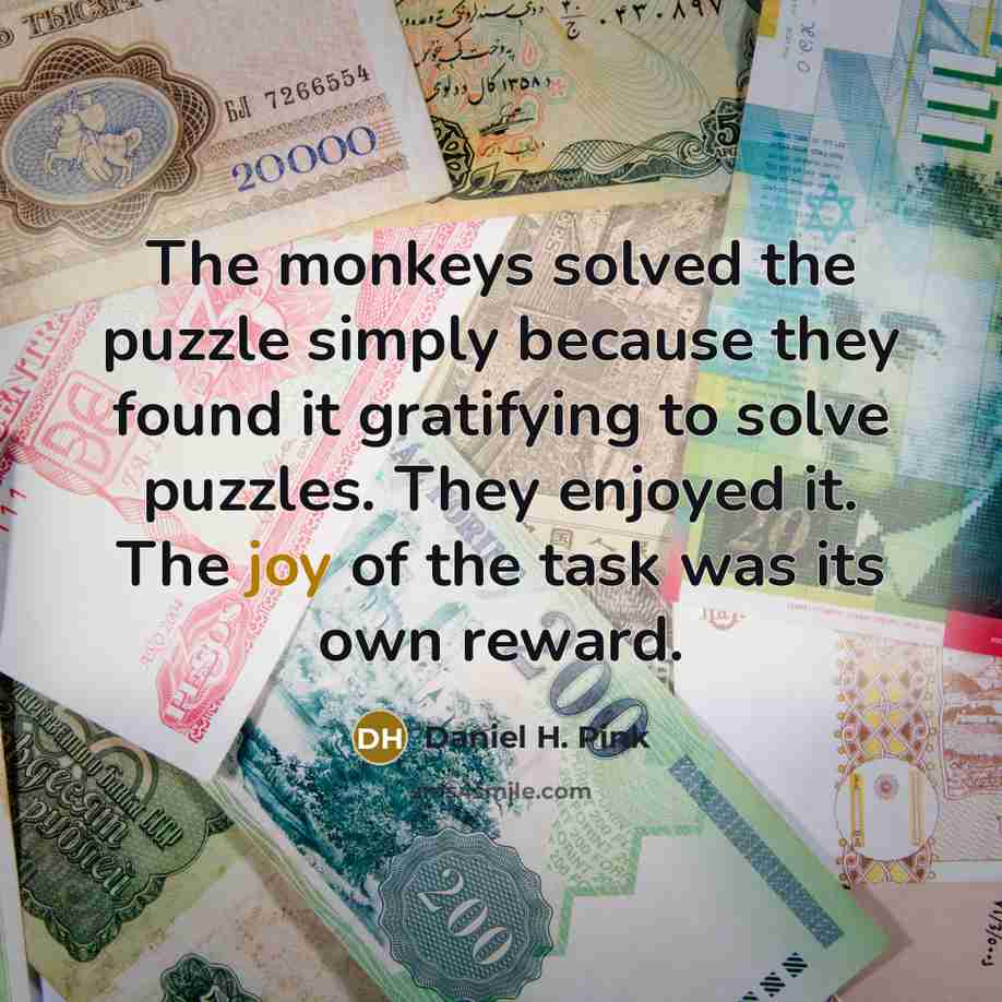 “The monkeys solved the puzzle simply because they found it…” quote by Daniel H. Pink