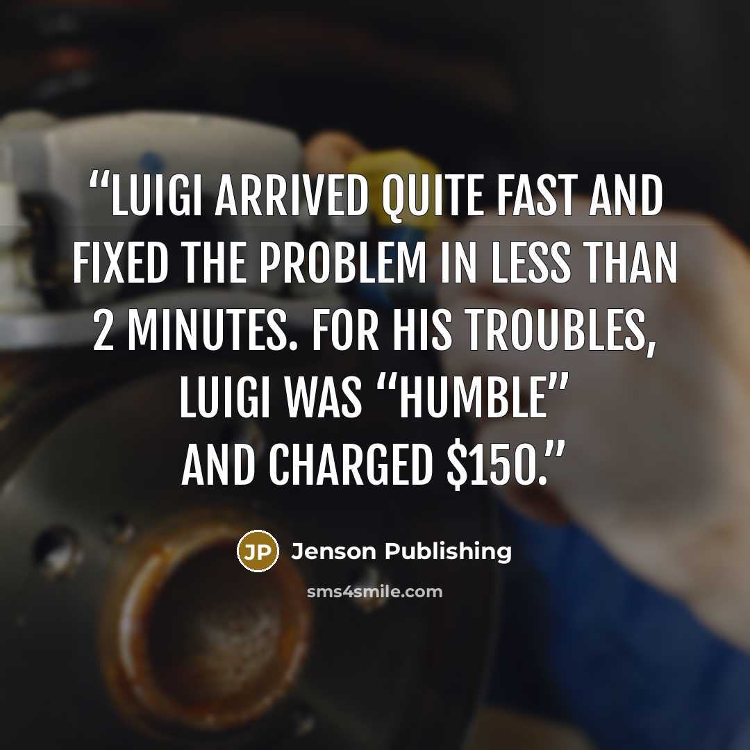 “Luigi arrived quite fast and fixed the problem in less than 2 minutes. For his troubles, Luigi was “humble” and charged $150.” quote by Jenson Publishing