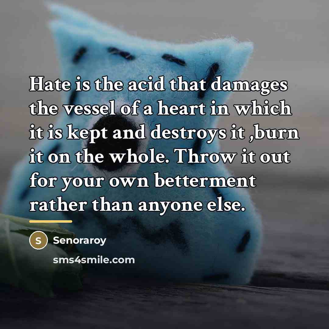 “Hate is the acid that damages the vessel of a…” quote by Senoraroy