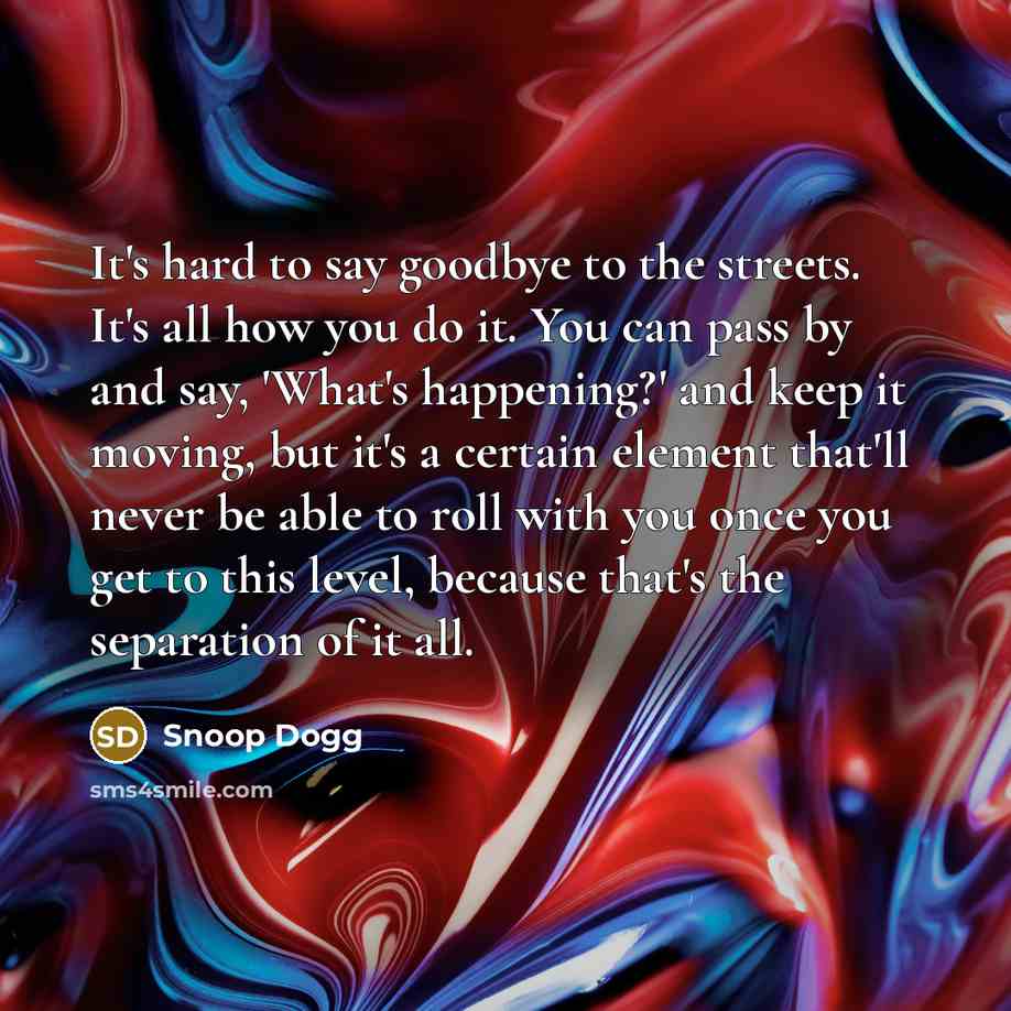 “It's hard to say goodbye to the streets. It's all…” quote by Snoop Dogg