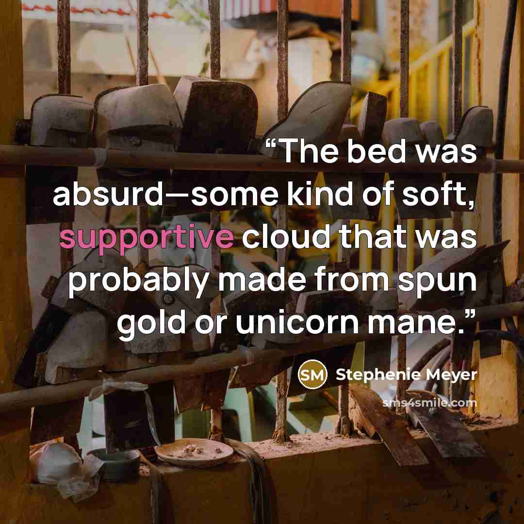 “The bed was absurd—some kind of soft, supportive cloud that was probably made from spun gold or unicorn mane.” quote by Stephenie Meyer