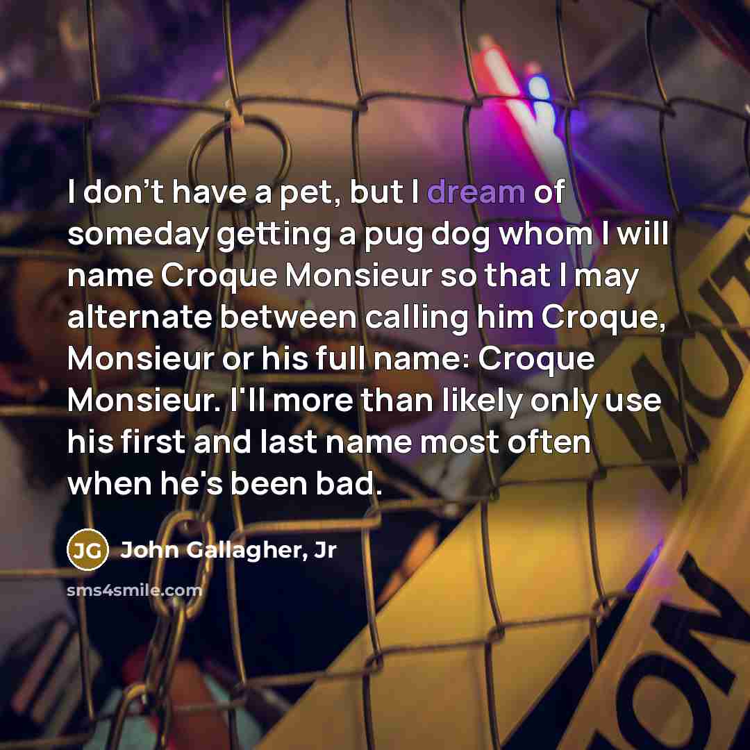 “I don't have a pet, but I dream of someday…” quote by John Gallagher, Jr