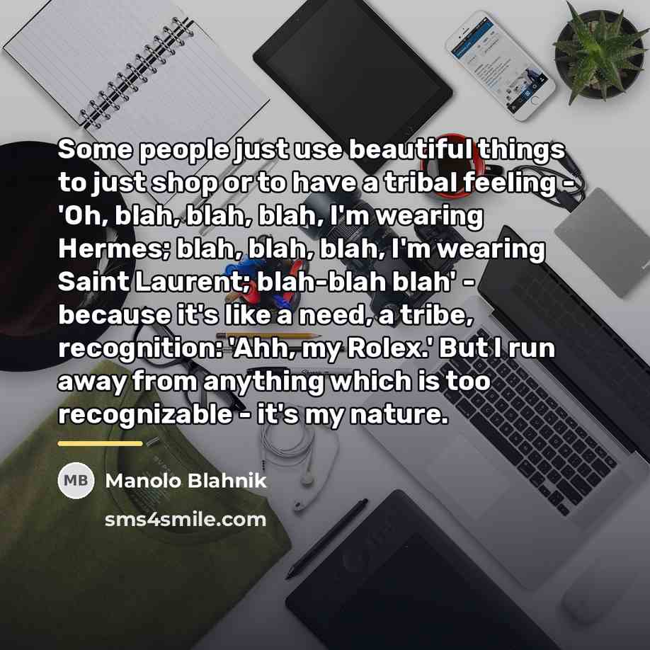 “Some people just use beautiful things to just shop or…” quote by Manolo Blahnik