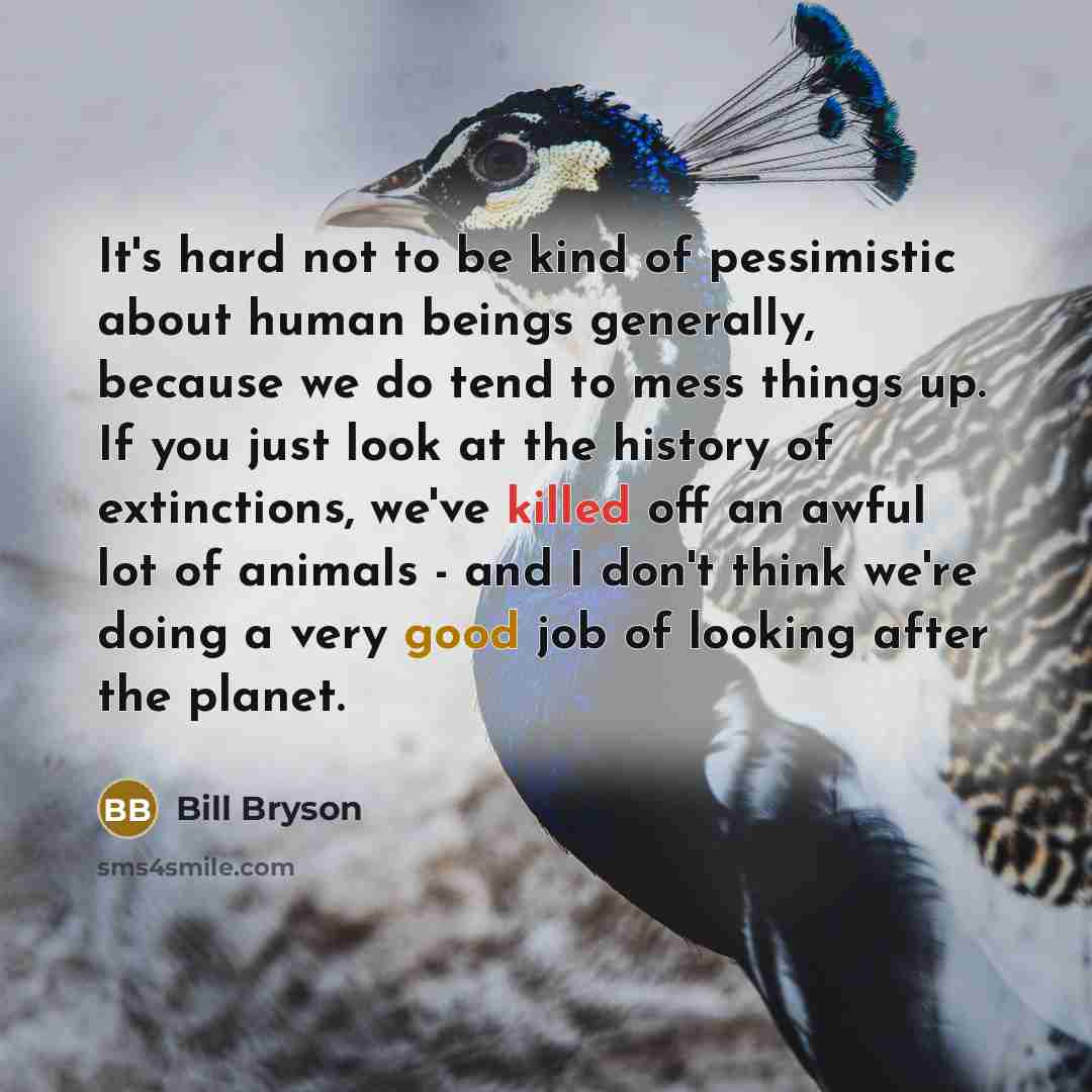 “It's hard not to be kind of pessimistic about human…” quote by Bill Bryson