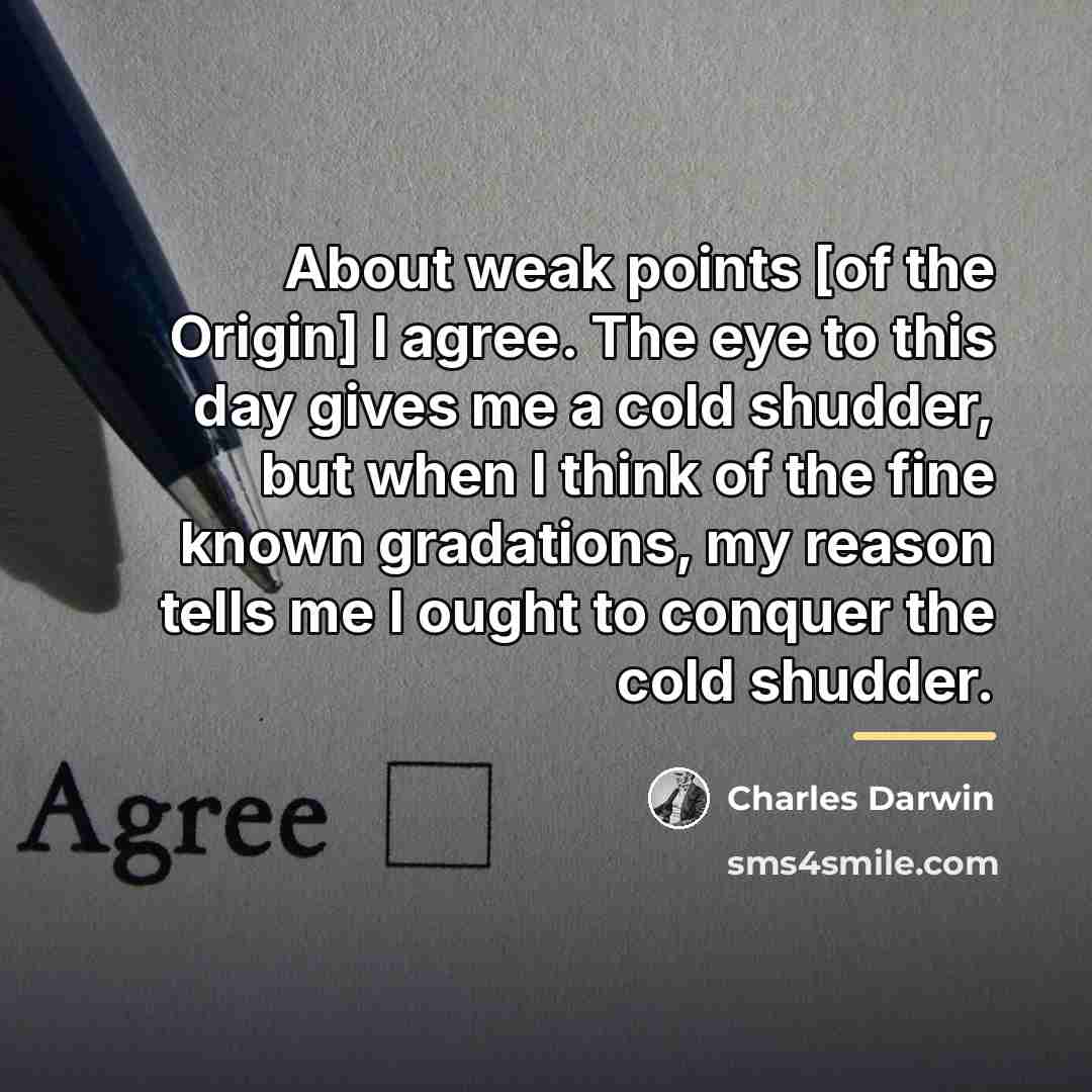 “About weak points [of the Origin] I agree. The eye…” quote by Charles Darwin