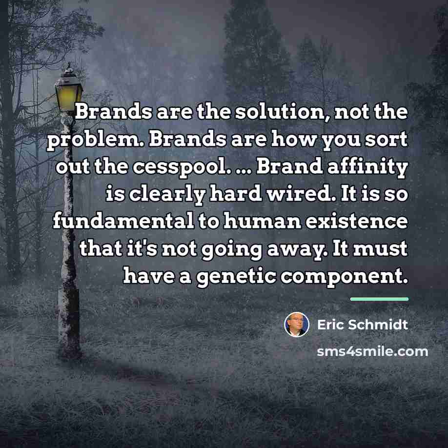 “Brands are the solution, not the problem. Brands are how…” quote by Eric Schmidt