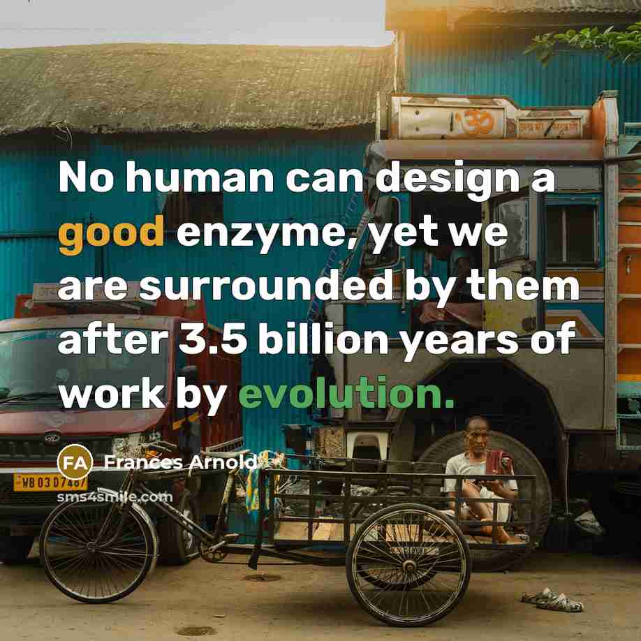 “No human can design a good enzyme, yet we are…” quote by Frances Arnold
