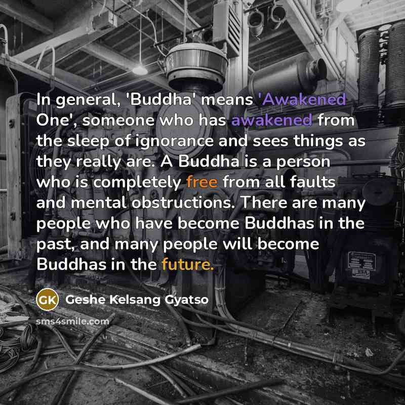 “In general, 'Buddha' means 'Awakened One', someone who has awakened…” quote by Geshe Kelsang Gyatso
