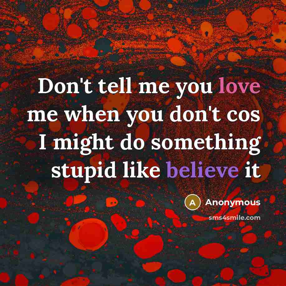 “Don't tell me you love me when you don't cos I might do something stupid like believe it” quote by Anonymous