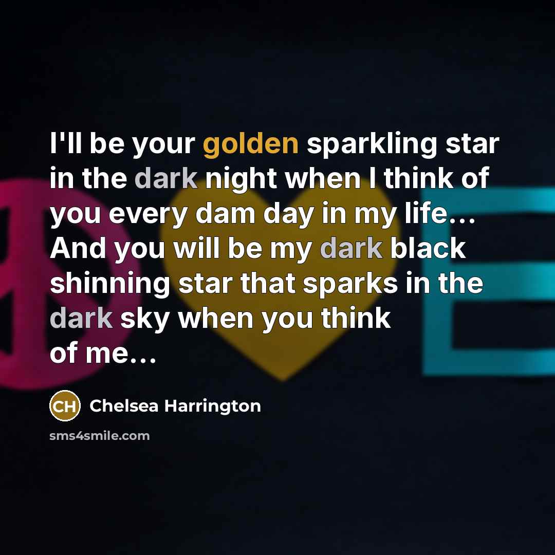 “I'll be your golden sparkling star in the dark night…” quote by Chelsea Harrington
