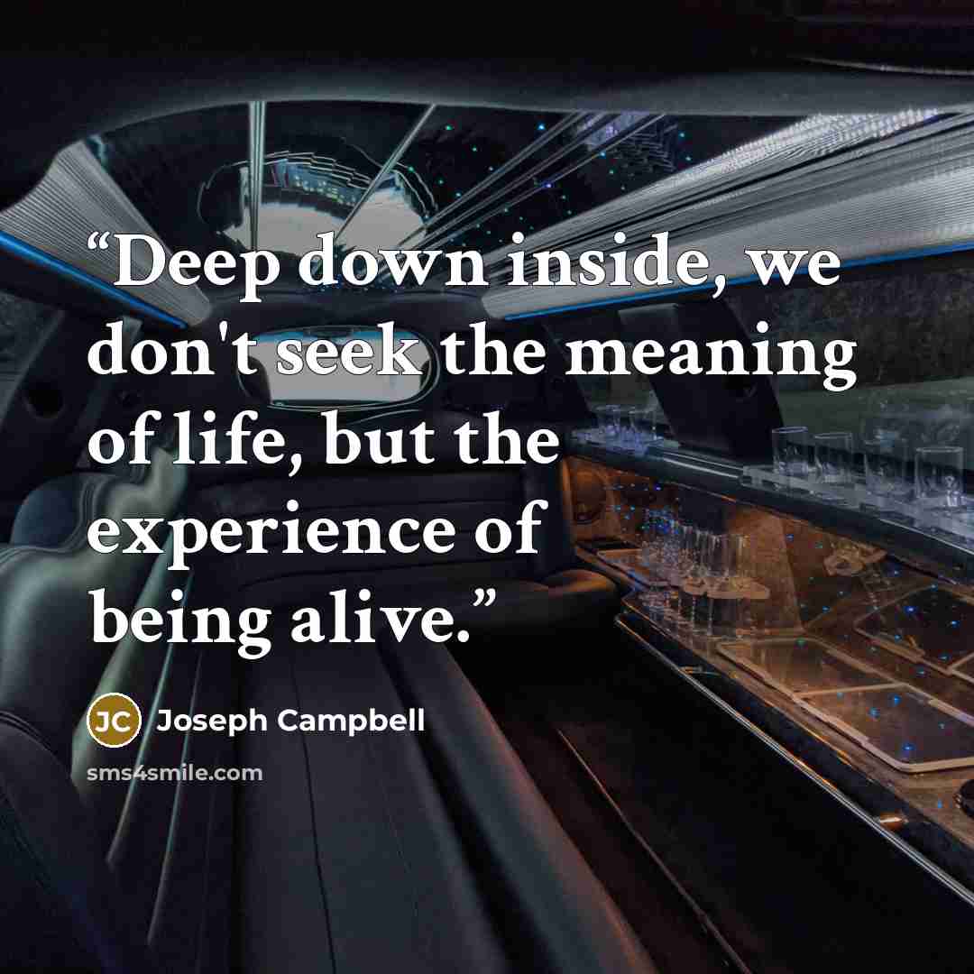“Deep down inside, we don't seek the meaning of life, but the experience of being alive.” quote by Joseph Campbell