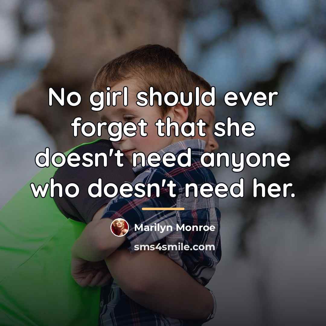 “No girl should ever forget that she doesn't need anyone…” quote by Marilyn Monroe