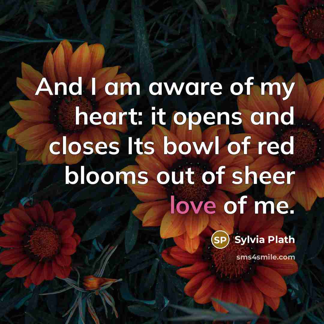 “And I am aware of my heart: it opens and…” quote by Sylvia Plath