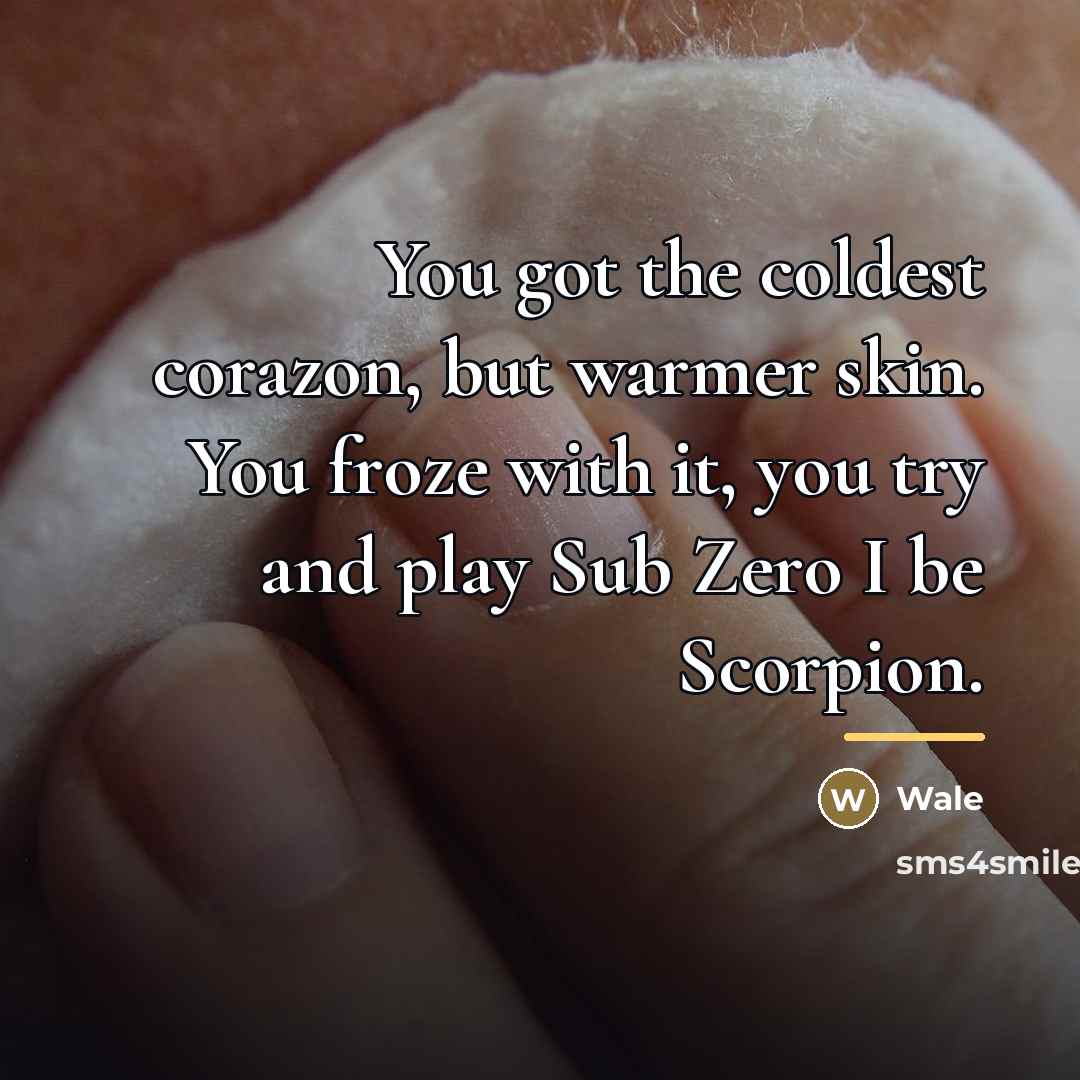 “You got the coldest corazon, but warmer skin. You froze…” quote by Wale