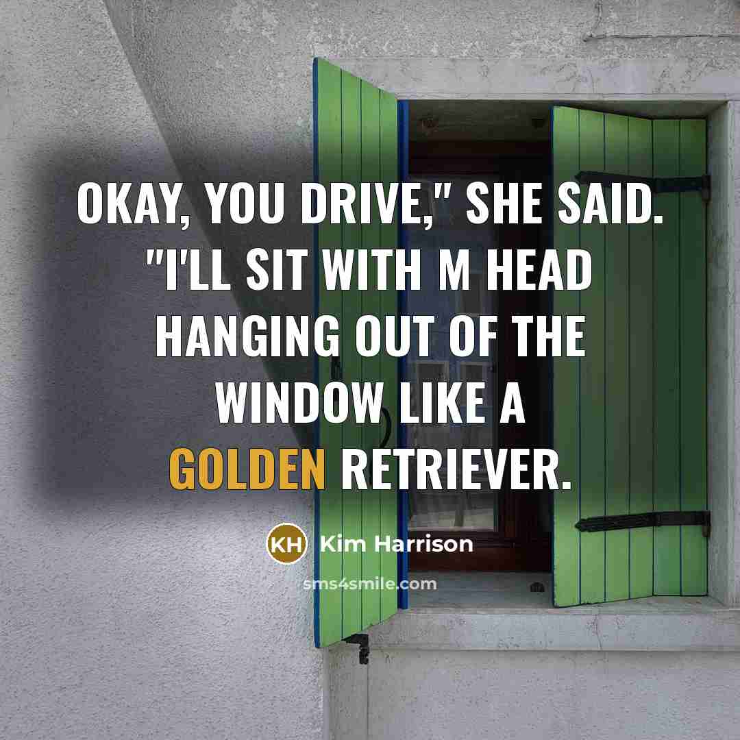 “Okay, you drive," she said. "I'll sit with m head hanging out of the window like a golden retriever.” quote by Kim Harrison