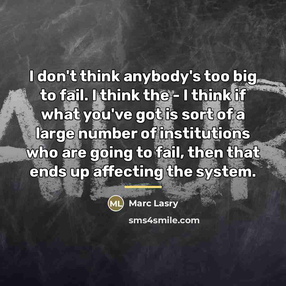 “I don't think anybody's too big to fail. I think…” quote by Marc Lasry