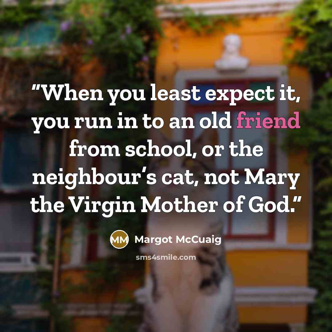 “When you least expect it, you run in to an old friend from school, or the neighbour’s cat, not Mary the Virgin Mother of God.” quote by Margot McCuaig
