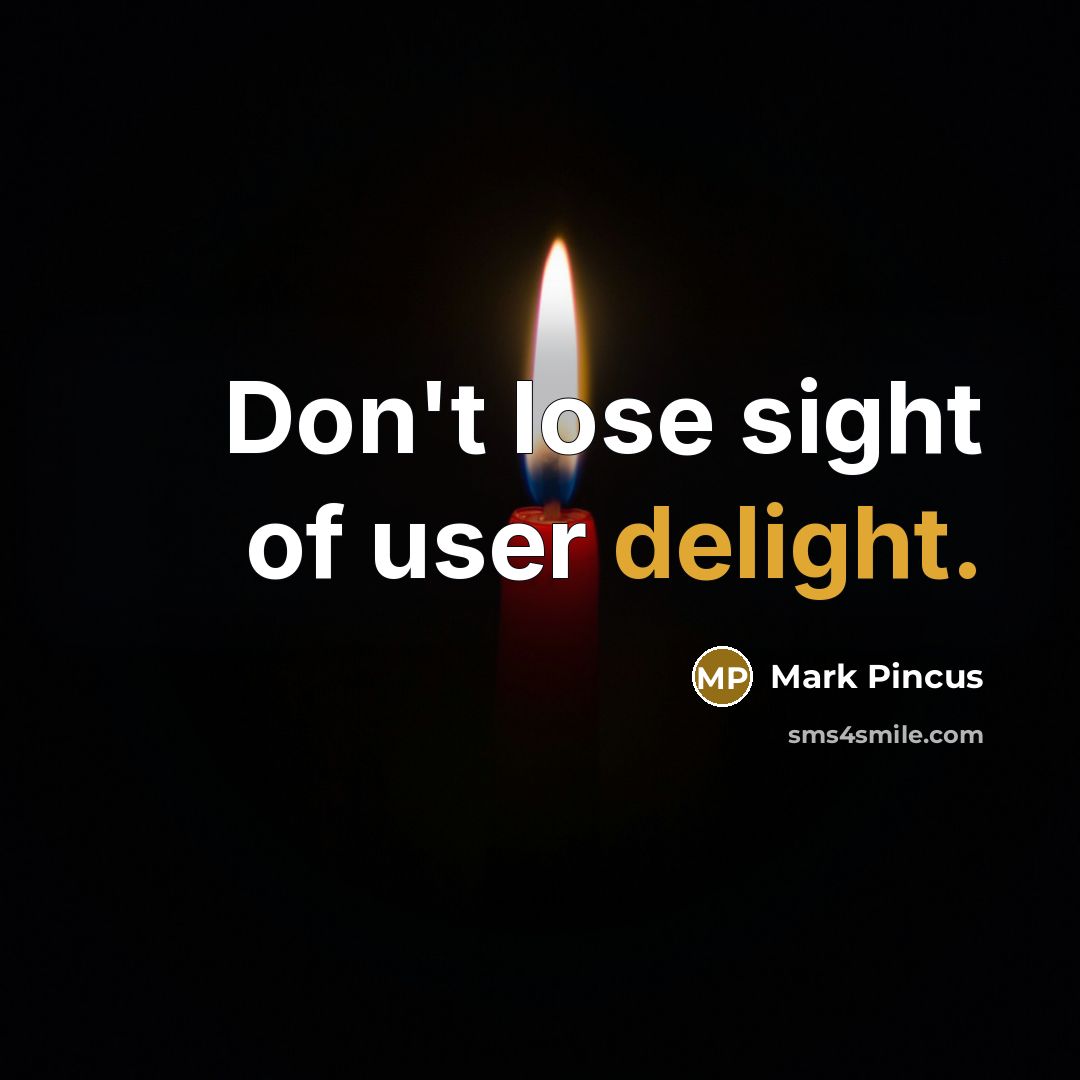 “Don't lose sight of user delight.…” quote by Mark Pincus
