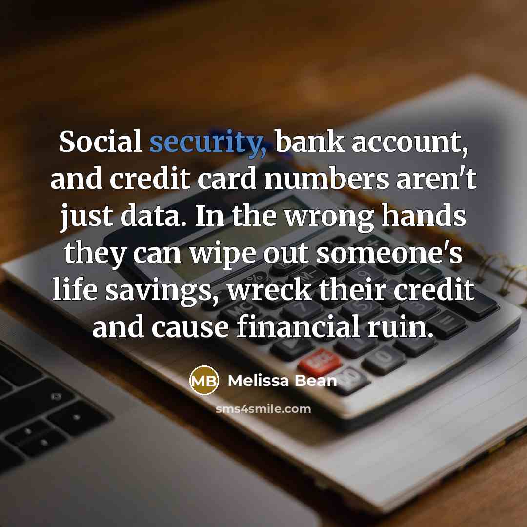 “Social security, bank account, and credit card numbers aren't just…” quote by Melissa Bean