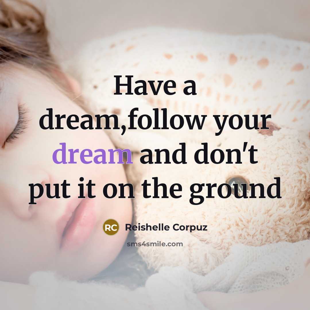 “Have a dream,follow your dream and don't put it on the ground” quote by Reishelle Corpuz